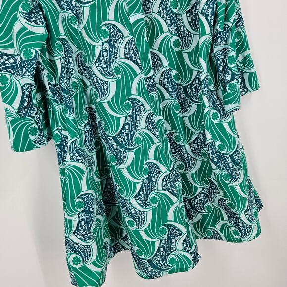 Zuri A-Line Dress Green Paisley Button Down Mock Neck 3/4 Sleeve Mini Size L - Picture 2 of 8